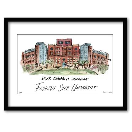 Florida State Doak Campbell Stadium, Framed Watercolor Wall Art 16" x 20" by Laura Wilcox
