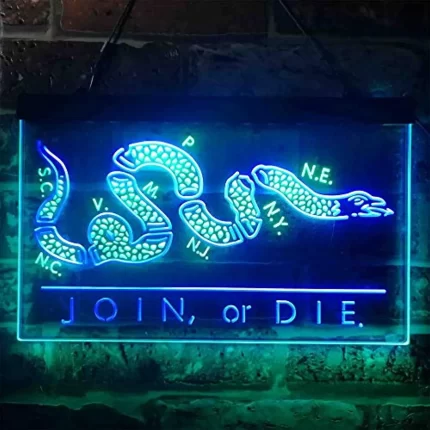 Join Or Die Flag Snake Military Army LED Light Sign