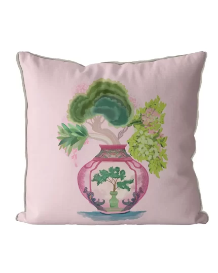 Pink Green Vase 1, Cushion / Throw Pillow