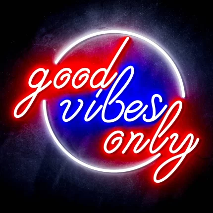 Good Vibes Only Circle Ultra-Bright LED Sign with Remote (Neon-Style, LED Technology)