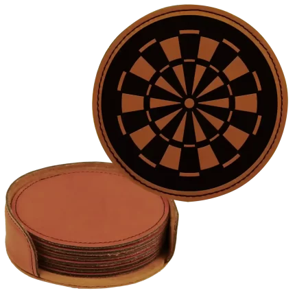 Personalized Dart Board Round Leatherette Coasters Set of 6 - Rawhide