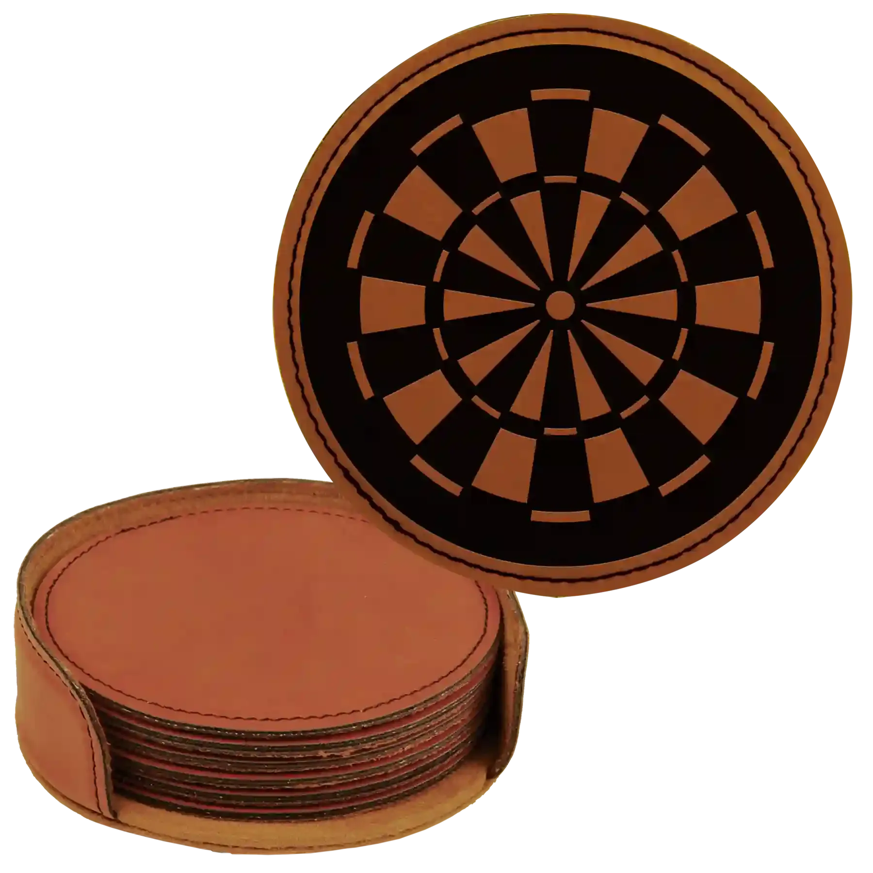 0kPersonalized-Dart-Board-Round-Leatherette-Coasters-Set-of-6-Rawhide