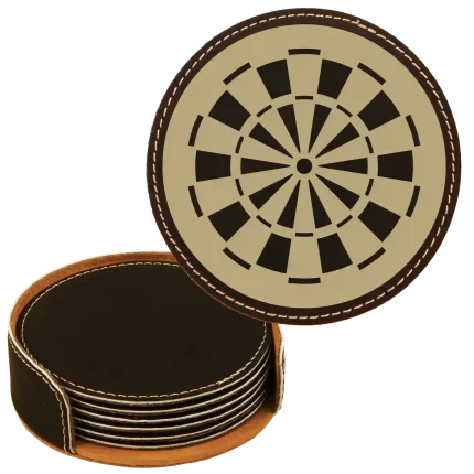 Personalized Dart Board Round Leatherette Coasters Set of 6 - Black Gold