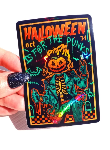 Halloween Is for the Punks Sticker – Holographic Skeleton Vinyl – Punk Rock Halloween Decal