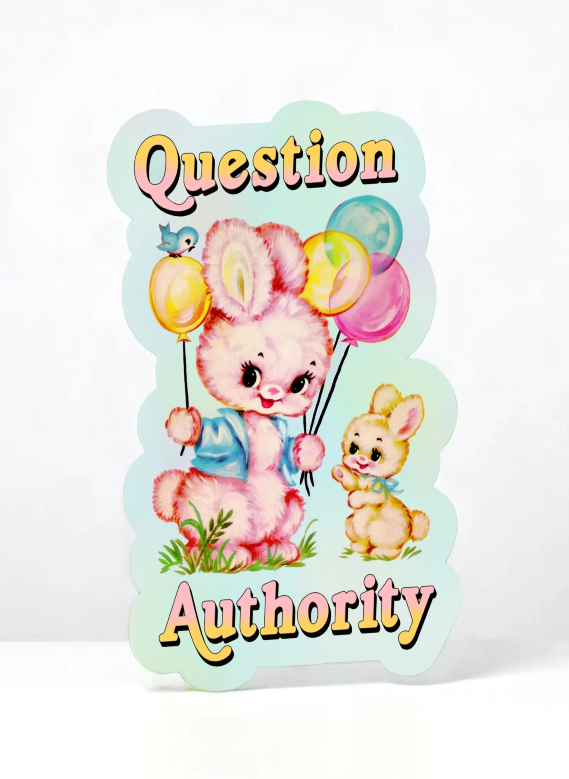 1kFunny-Vinyl-Sticker-Question-Authority-Waterproof-Retro-Pastel-Bunny-Decal-Sticker
