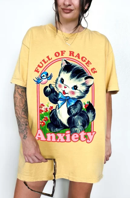 Full of Rage & Anxiety Kitty Tee – Funny Vintage Graphic Tee