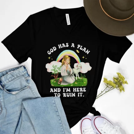 God Has A Plan And I'm Here To Ruin It V-Neck Tee