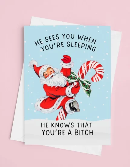 He Sees You When You're Sleeping Funny Santa Christmas Card
