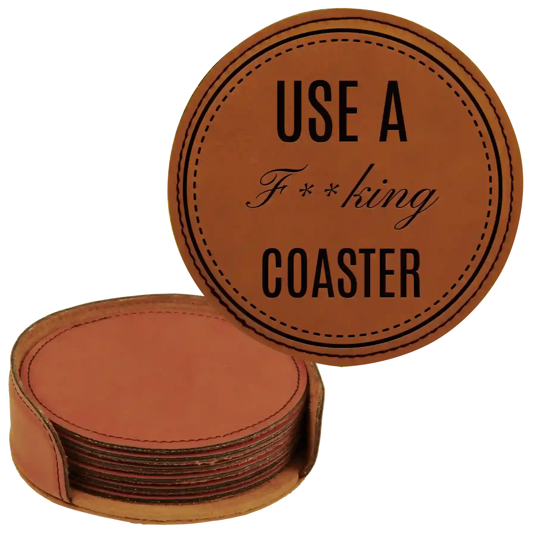 2rPersonalized-Fing-Coaster-Round-Leatherette-Coasters-Set-of-6-Rawhide