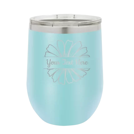 Personalized Flower 1 Wine Cup - Light Blue