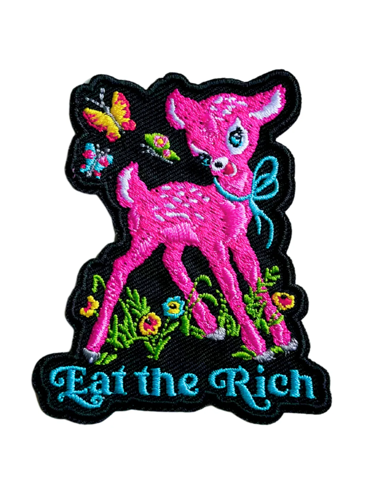 4lEat-the-Rich-Pink-Deer-Patch-Anti-Capitalist-Iron-On-Embroidered-Statement-Patch