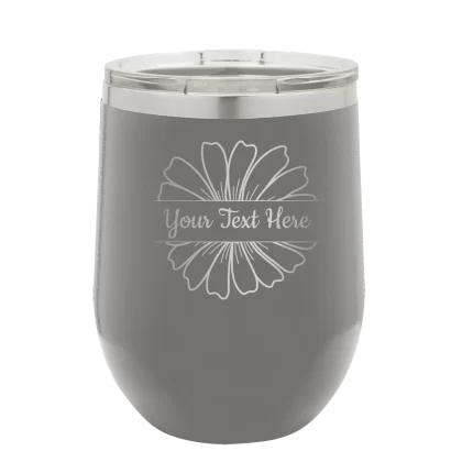 Personalized Flower 1 Wine Cup - Dark Gray