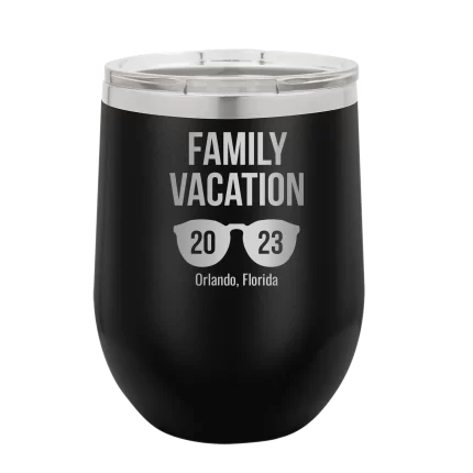 Personalized Family Vacation Wine Cup - Black