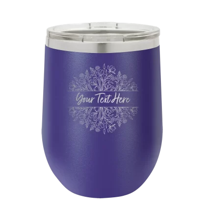 Personalized Floral Bouquet with text Wine Cup - Purple