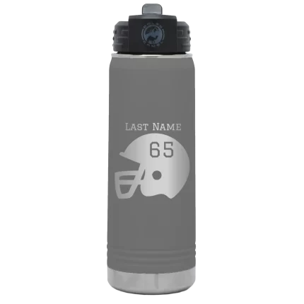 Personalized Football Helmet 20 oz Water Bottle - Dark Gray