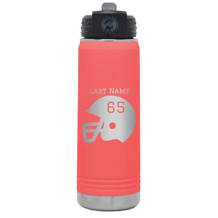 Personalized Football Helmet 20 oz Water Bottle - Coral