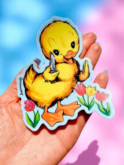 Funny Vinyl Sticker – Cute Duck with Knife – Waterproof Dark Humor Decal