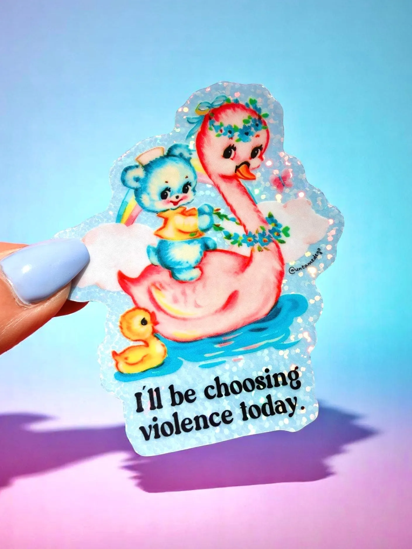 9kFunny-Vinyl-Sticker-Choosing-Violence-Today-Holographic-Waterproof-Cute-Decal