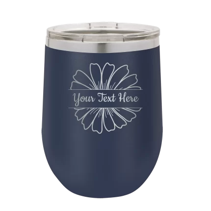 Personalized Flower 1 Wine Cup - Navy