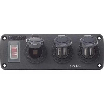 4365 Water Resistant USB Accessory Panel - 15A Circuit Breaker, 12V Socket, 2x 2.1A Dual USB Chargers